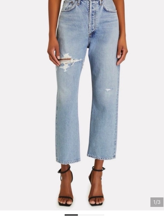Agolde Denim - Agolde Crop Light Wash Straight-Leg Jeans with Distressing